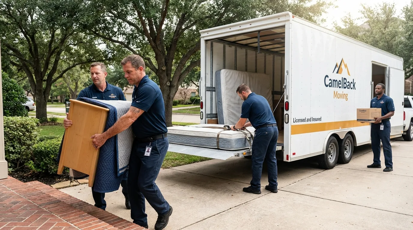 Crew loading residential truck for cross-state move from Mason City, IL